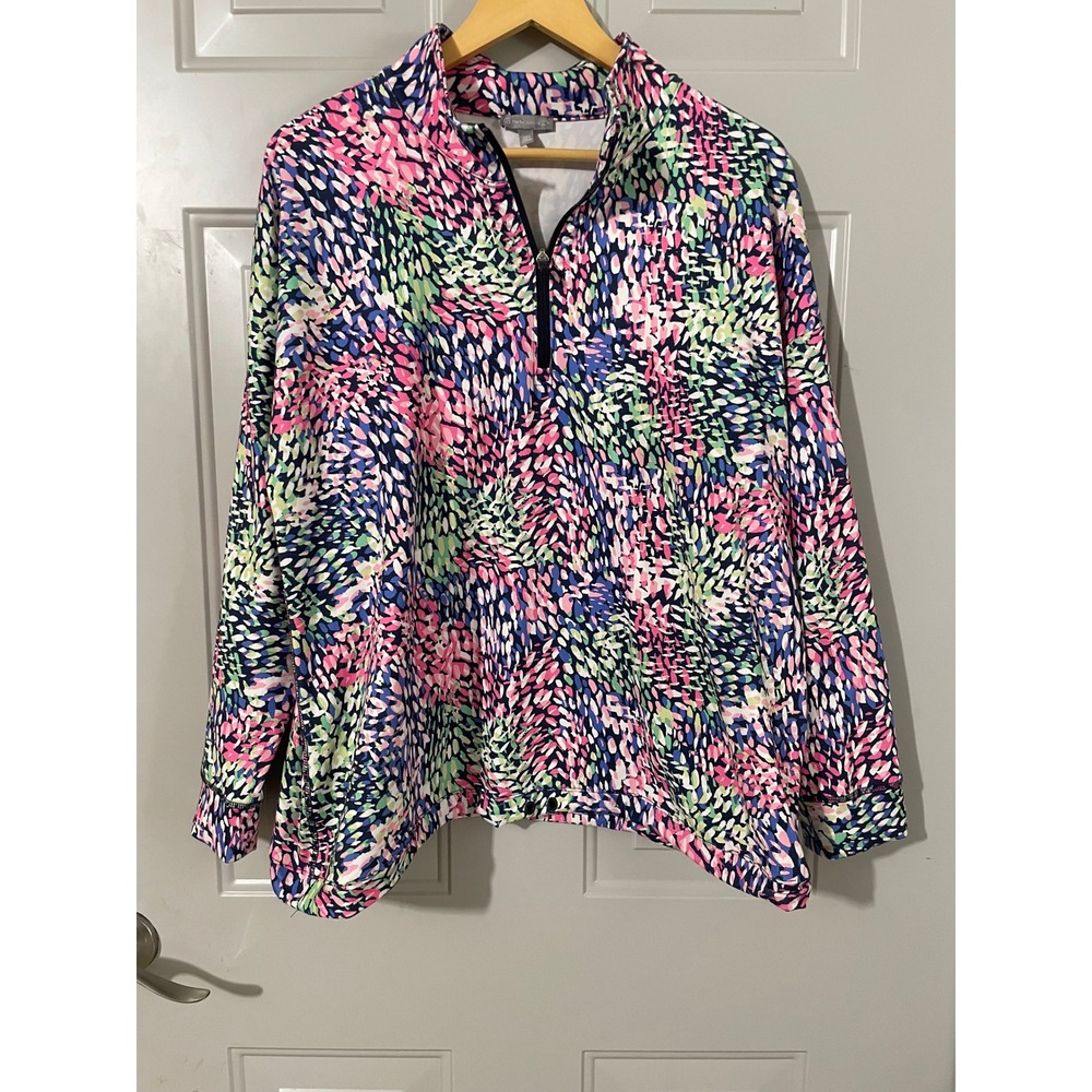 T by Talbots Pullover Women XLp Multi-Color Good UPF 50+ Abstract 1/4 Zip Top